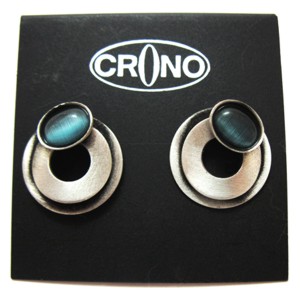 Round "Donut" Brushed Silver Studs with Blue Catsite